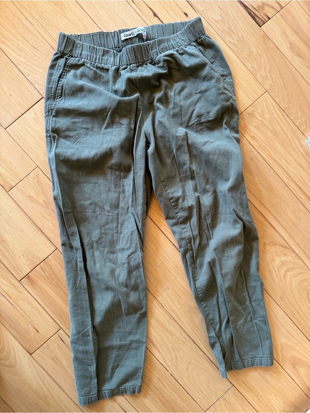 Gravel & Gold Olive Elastic Waist Chinos Women sz M